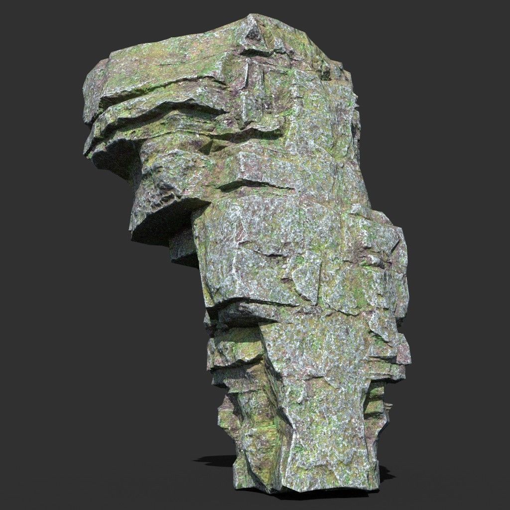 Low poly Mossy Layer Rock A Low-poly 3D model_8