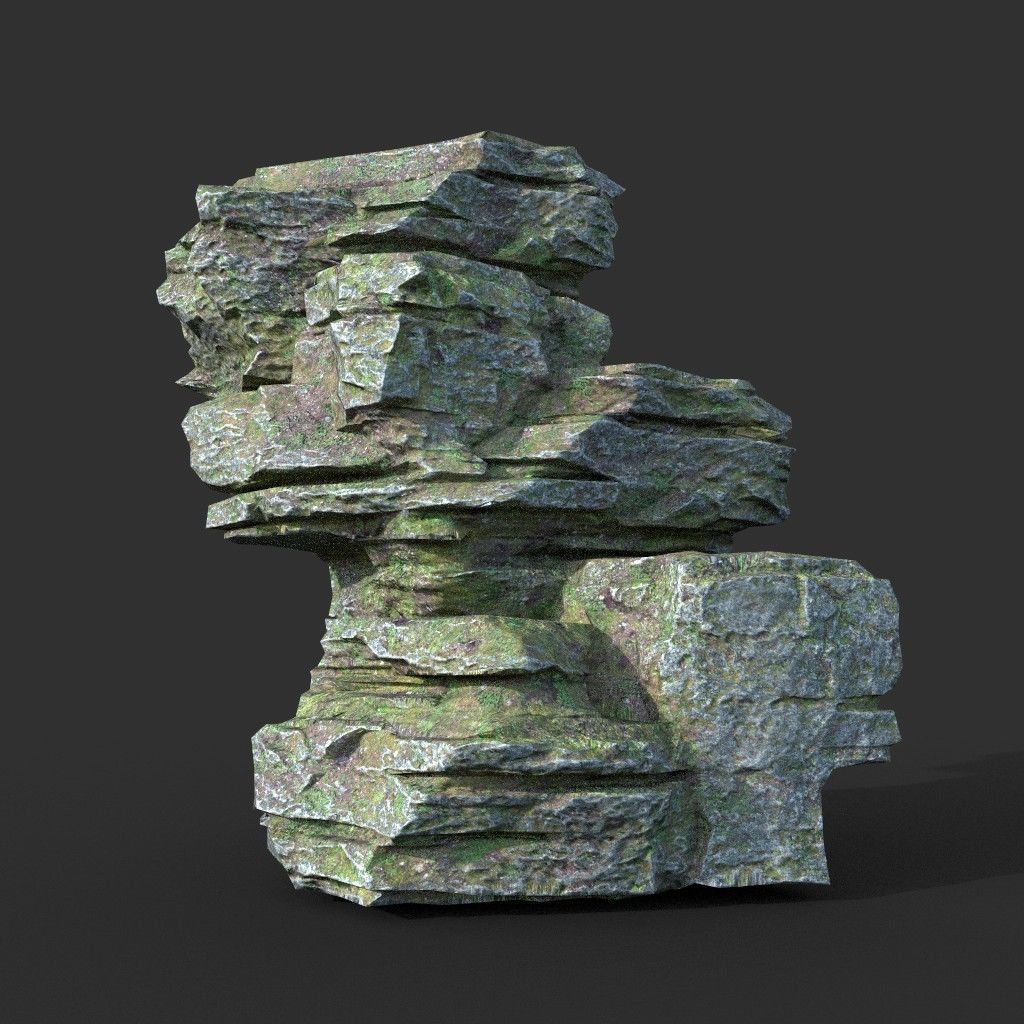 Low poly Mossy Layer Rock A Low-poly 3D model_40
