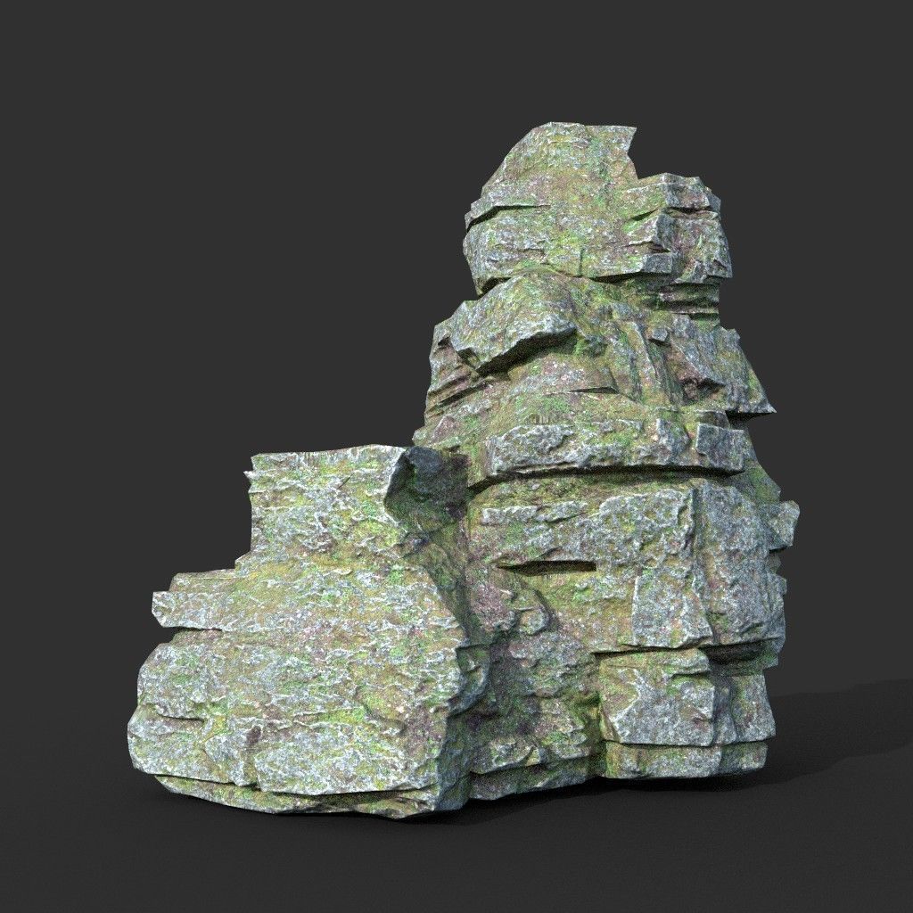 Low poly Mossy Layer Rock A Low-poly 3D model_27