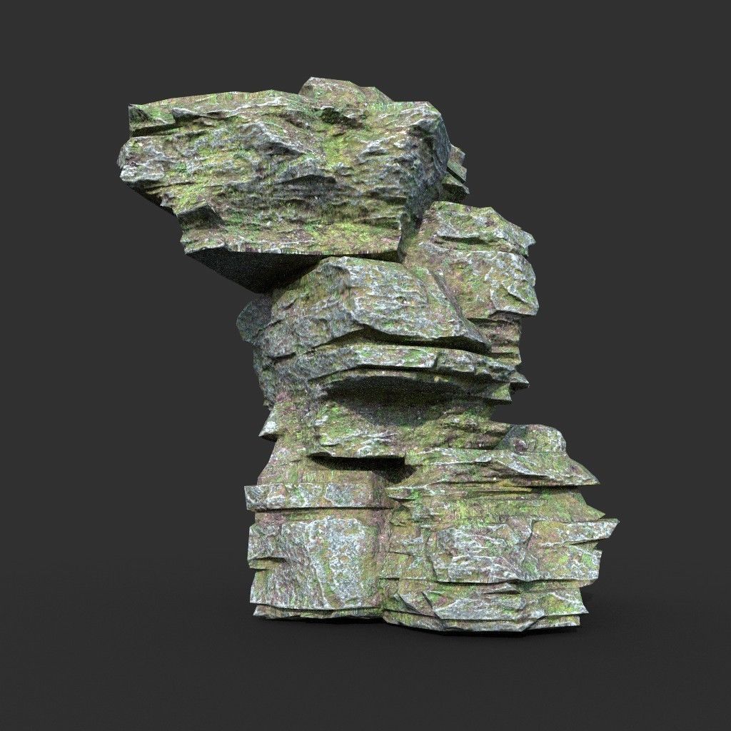 Low poly Mossy Layer Rock A Low-poly 3D model_39