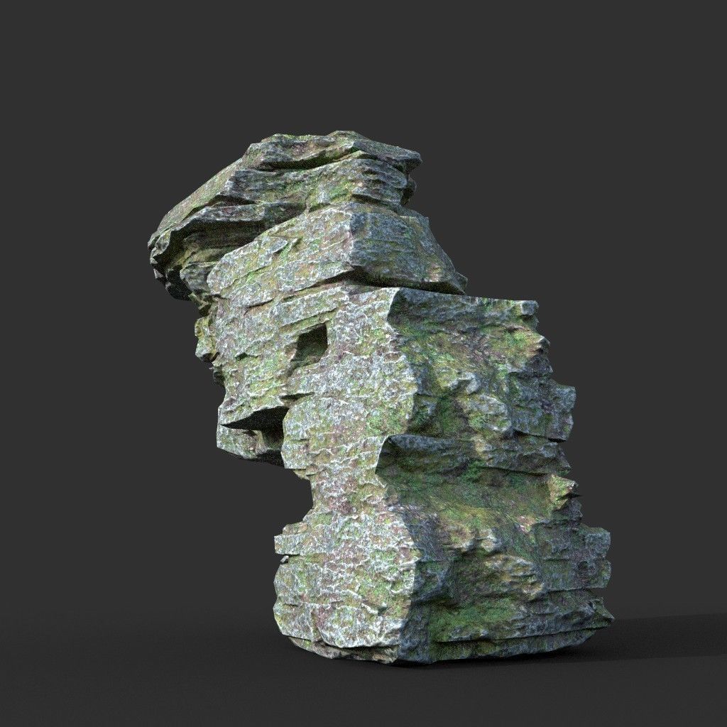 Low poly Mossy Layer Rock A Low-poly 3D model_31