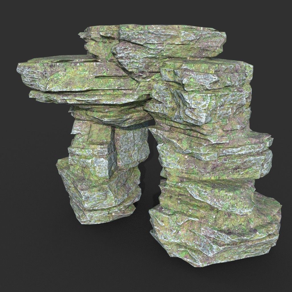 Low poly Mossy Layer Rock A Low-poly 3D model_36