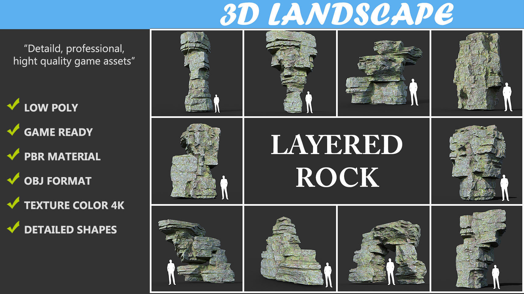 Low poly Mossy Layer Rock A Low-poly 3D model_1
