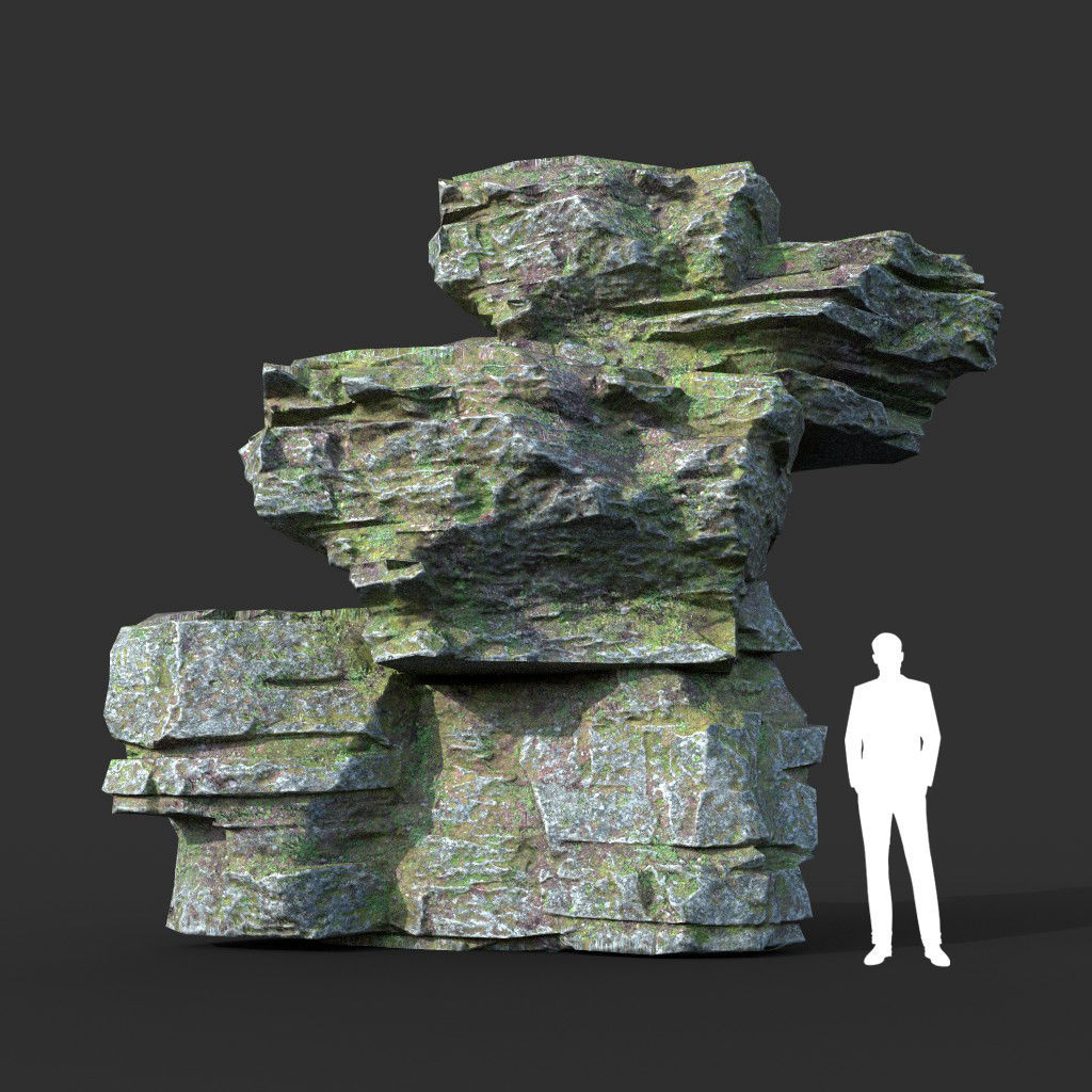 Low poly Mossy Layer Rock A Low-poly 3D model_38