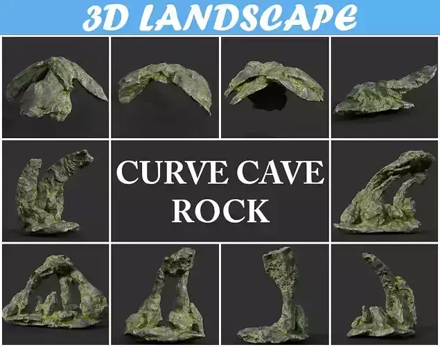 Low poly Mossy Curve Dome Cave Low-poly 3D model