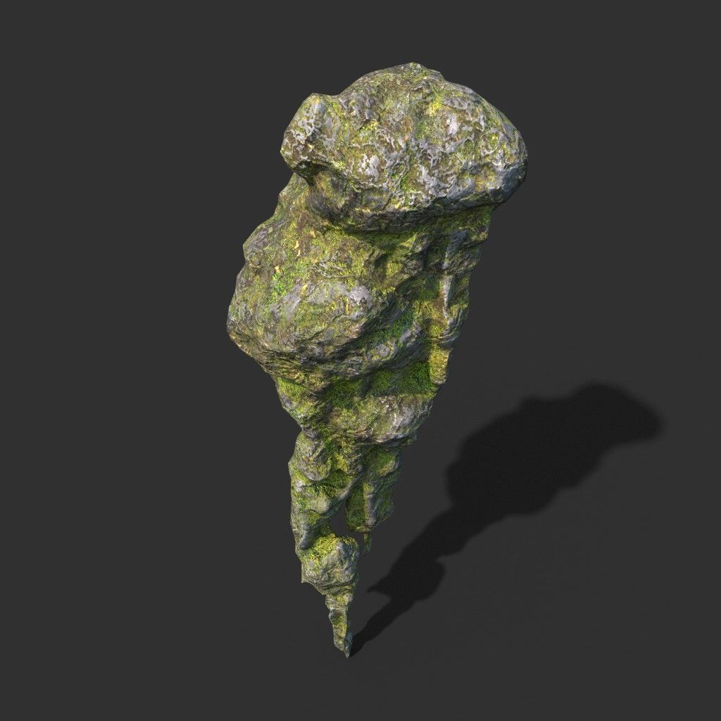 Low poly Mossy Cave Rock Module 191220 Low-poly 3D model_7