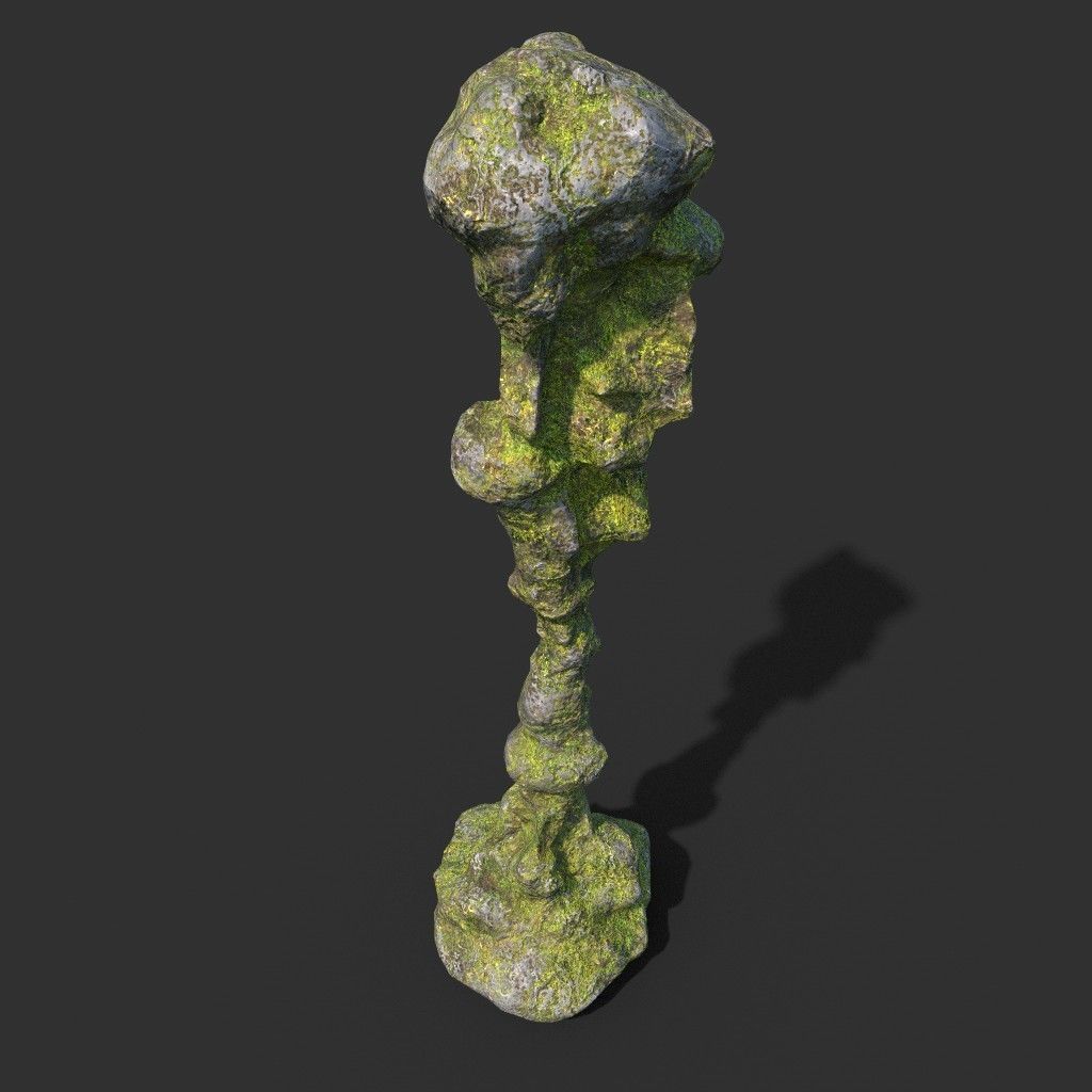 Low poly Mossy Cave Rock Module 191220 Low-poly 3D model_11