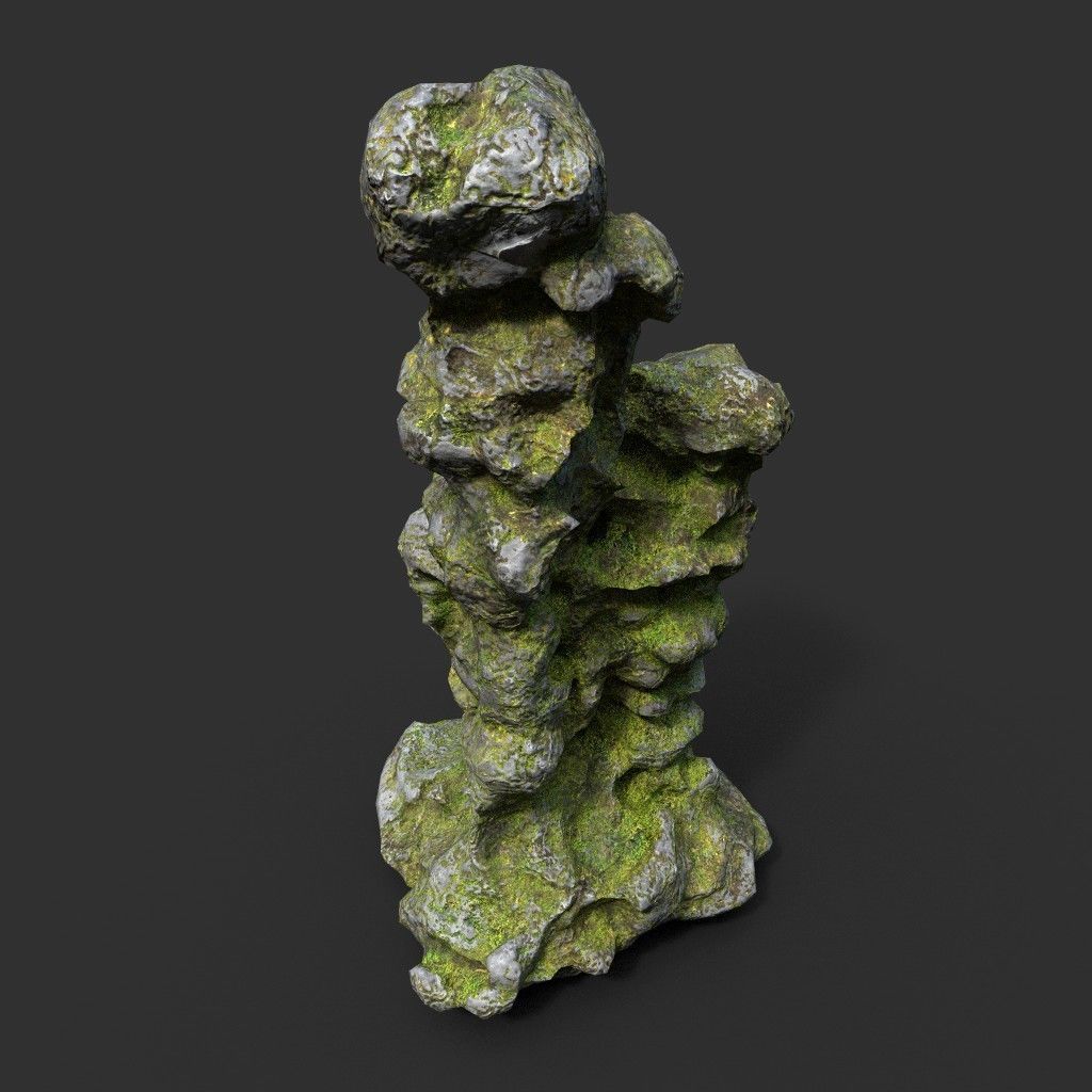 Low poly Mossy Cave Rock Module 191220 Low-poly 3D model_35