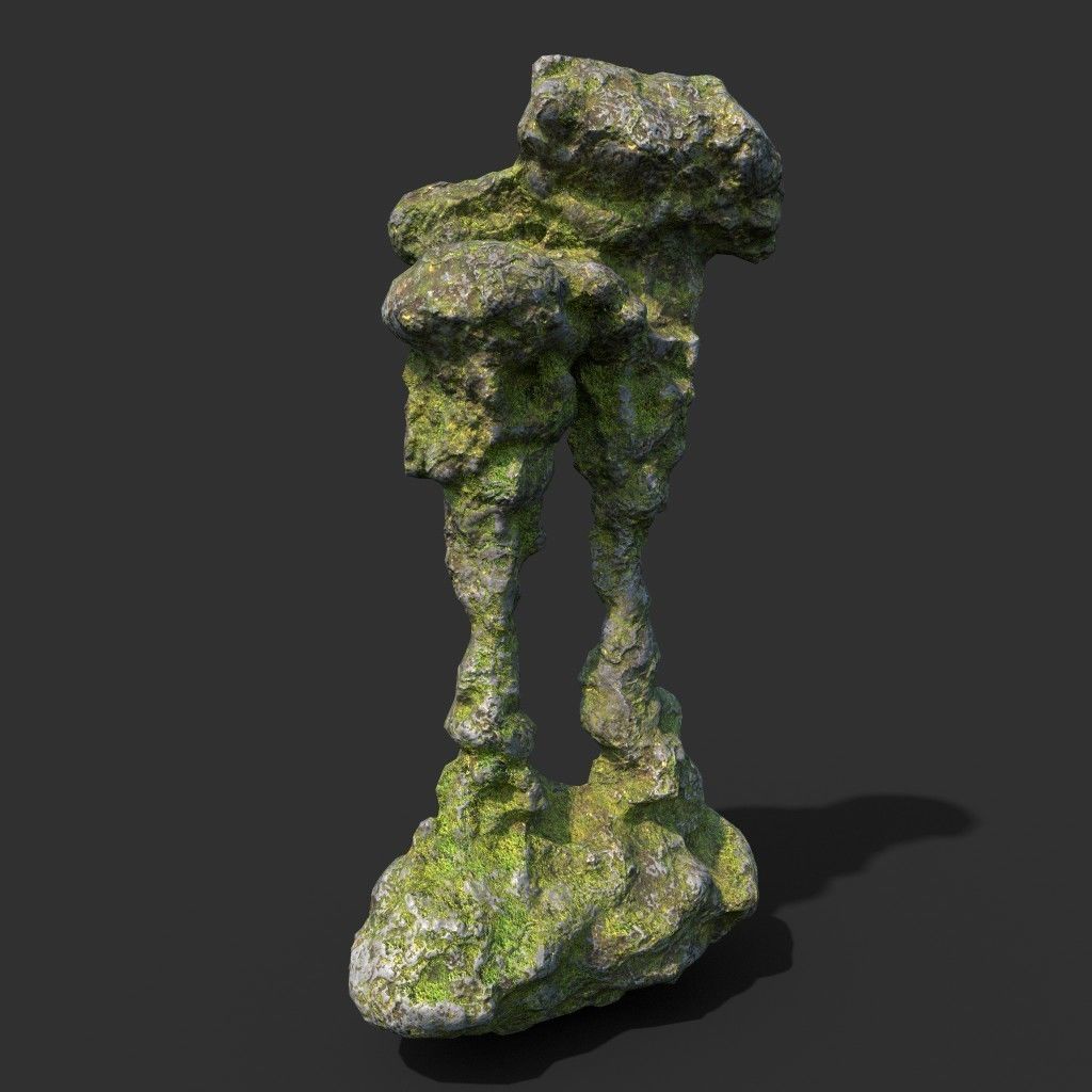 Low poly Mossy Cave Rock Module 191220 Low-poly 3D model_13