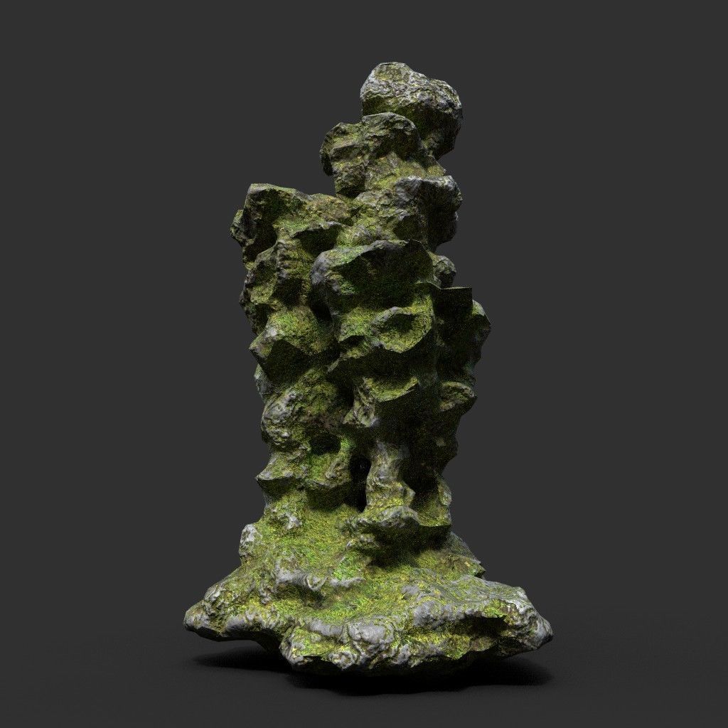 Low poly Mossy Cave Rock Module 191220 Low-poly 3D model_33