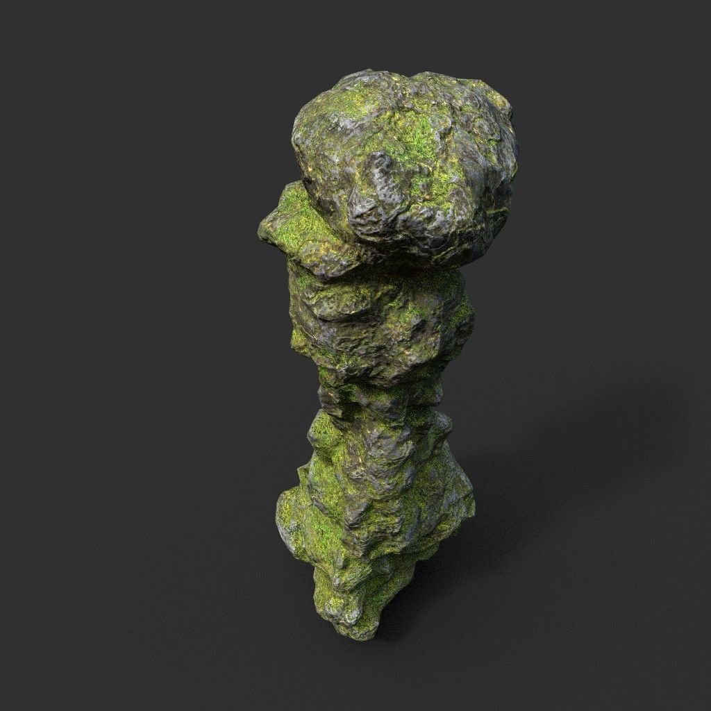 Low poly Mossy Cave Rock Module 191220 Low-poly 3D model_23