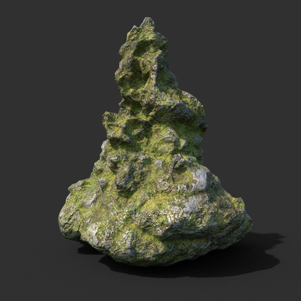 Low poly Mossy Cave Rock Module 191220 Low-poly 3D model_17