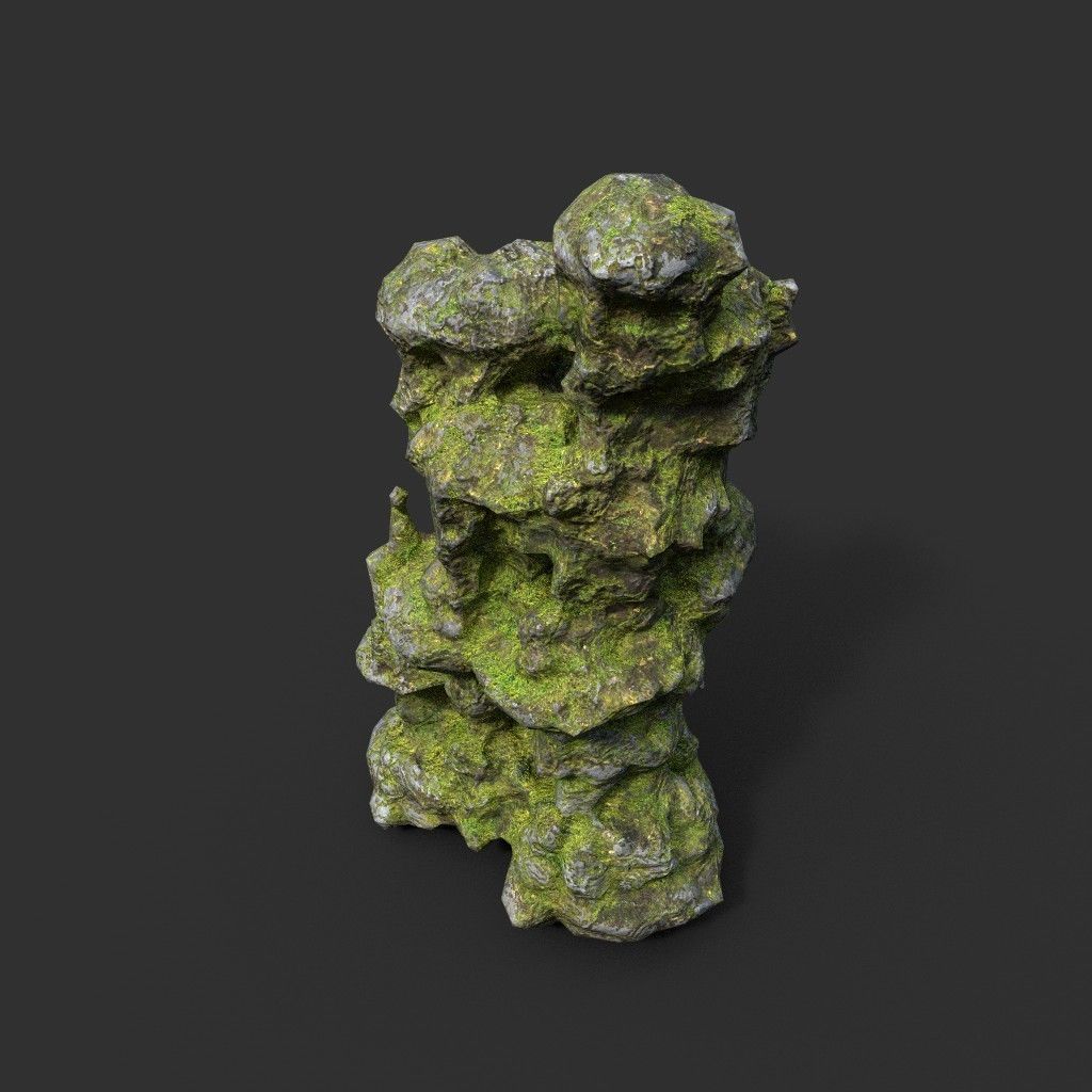 Low poly Mossy Cave Rock Module 191220 Low-poly 3D model_27