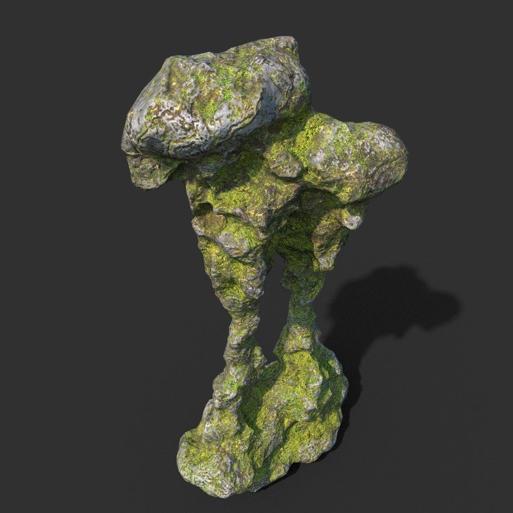 Low poly Mossy Cave Rock Module 191220 Low-poly 3D model_15