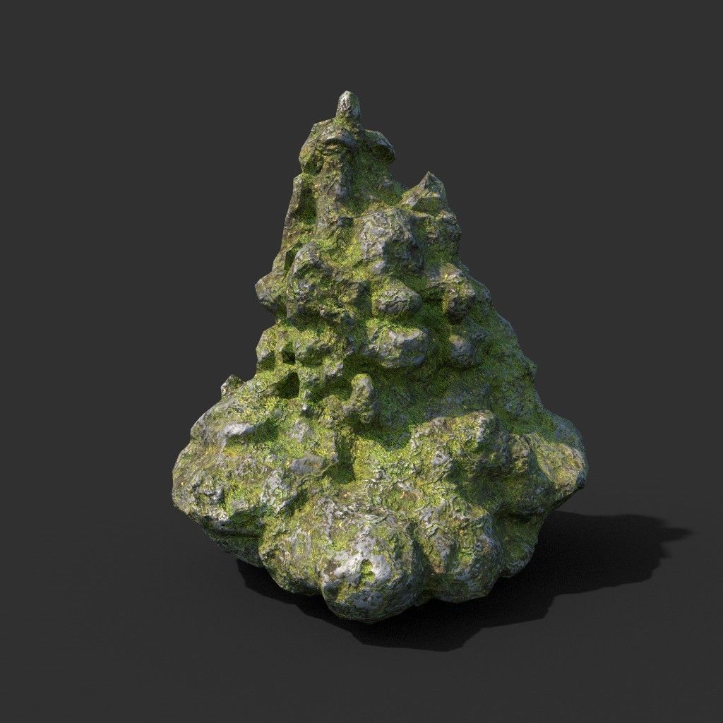 Low poly Mossy Cave Rock Module 191220 Low-poly 3D model_18