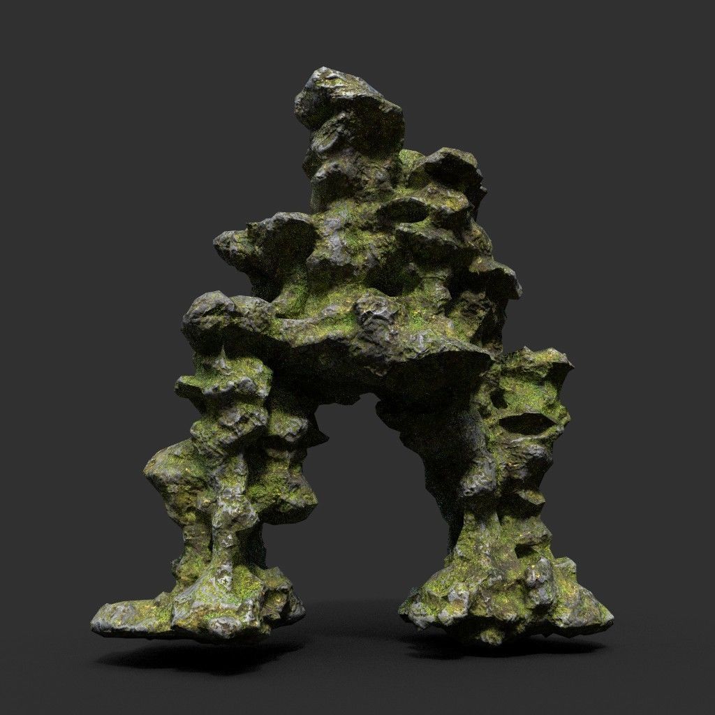 Low poly Mossy Cave Rock Module 191220 Low-poly 3D model_37
