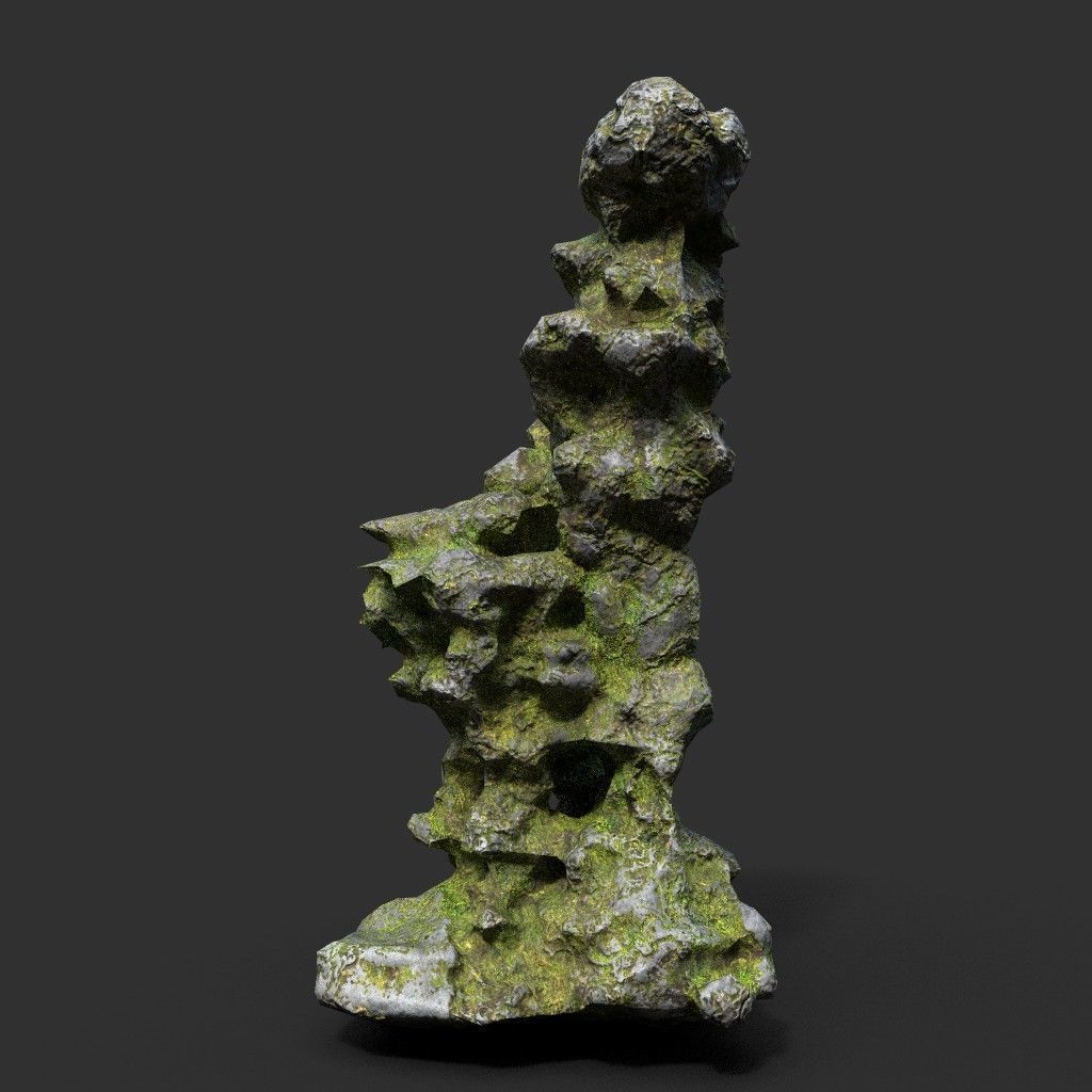 Low poly Mossy Cave Rock Module 191220 Low-poly 3D model_34