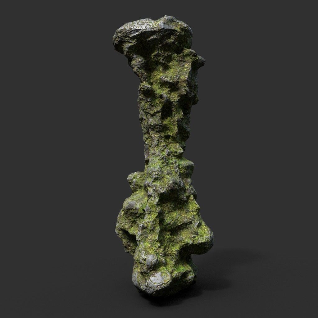 Low poly Mossy Cave Rock Module 191220 Low-poly 3D model_21