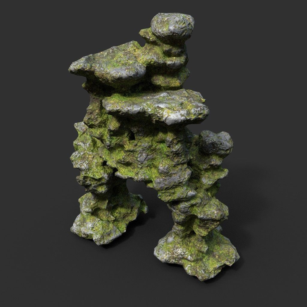 Low poly Mossy Cave Rock Module 191220 Low-poly 3D model_39
