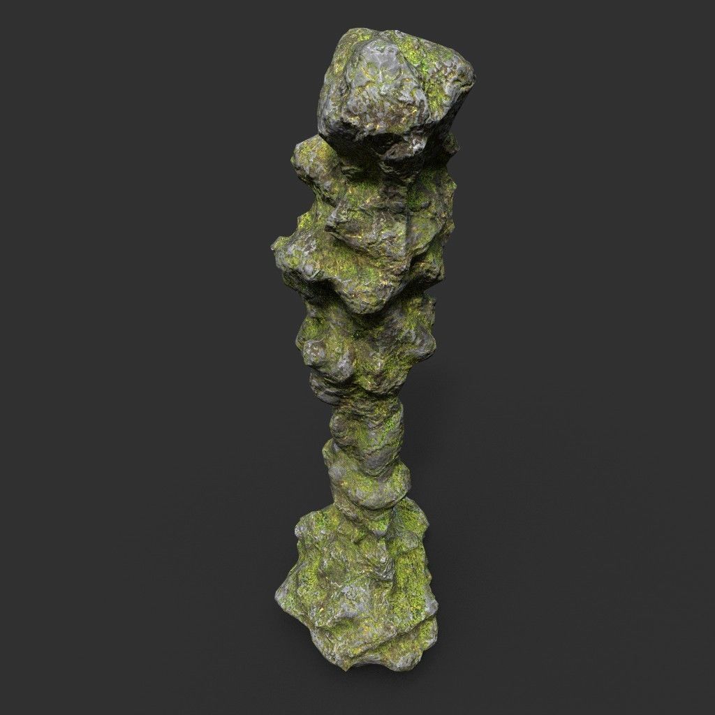 Low poly Mossy Cave Rock Module 191220 Low-poly 3D model_31