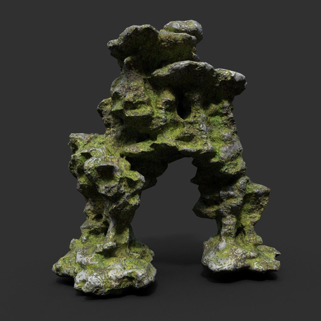 Low poly Mossy Cave Rock Module 191220 Low-poly 3D model_38