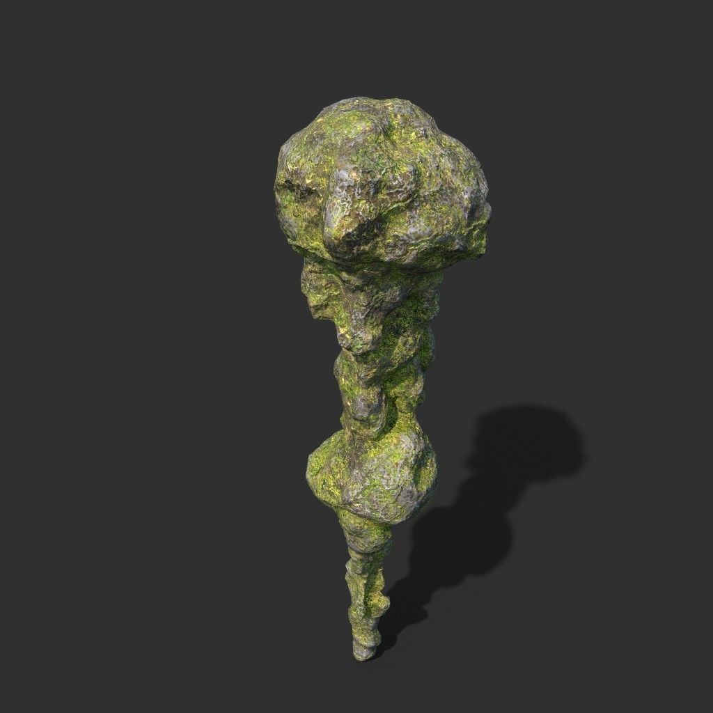 Low poly Mossy Cave Rock Module 191220 Low-poly 3D model_3