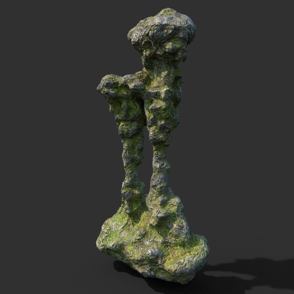 Low poly Mossy Cave Rock Module 191220 Low-poly 3D model_14