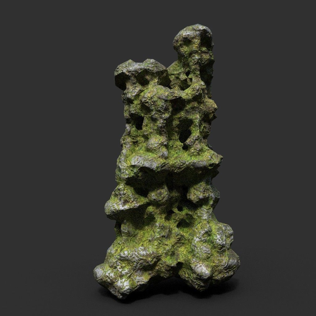 Low poly Mossy Cave Rock Module 191220 Low-poly 3D model_26