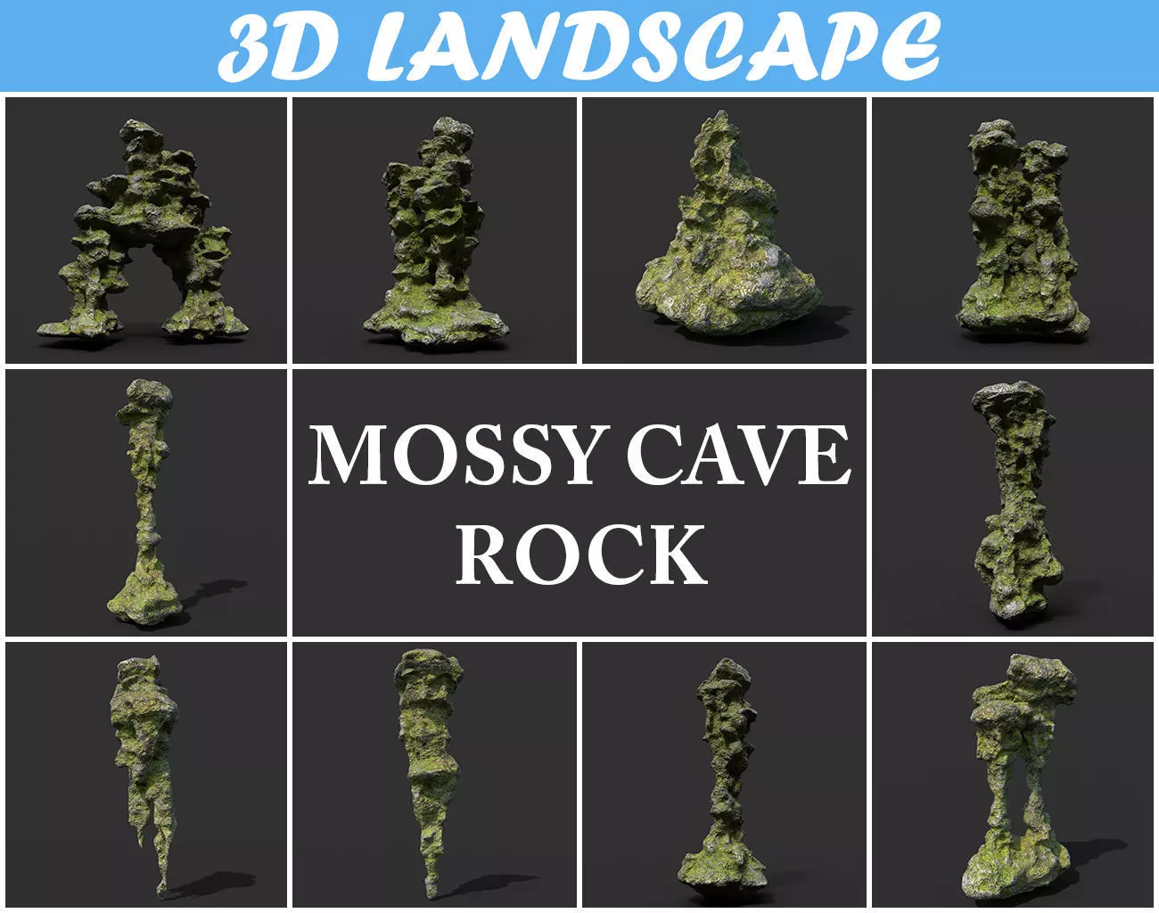 Low poly Mossy Cave Rock Module 191220 Low-poly 3D model_0