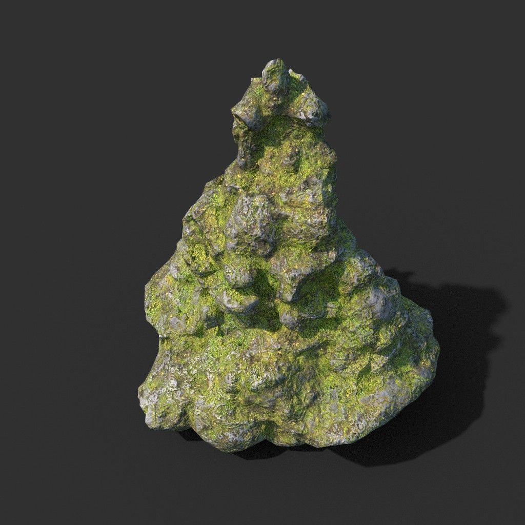 Low poly Mossy Cave Rock Module 191220 Low-poly 3D model_19