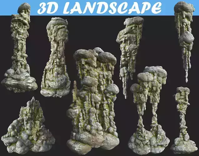 Low poly mossy cave column