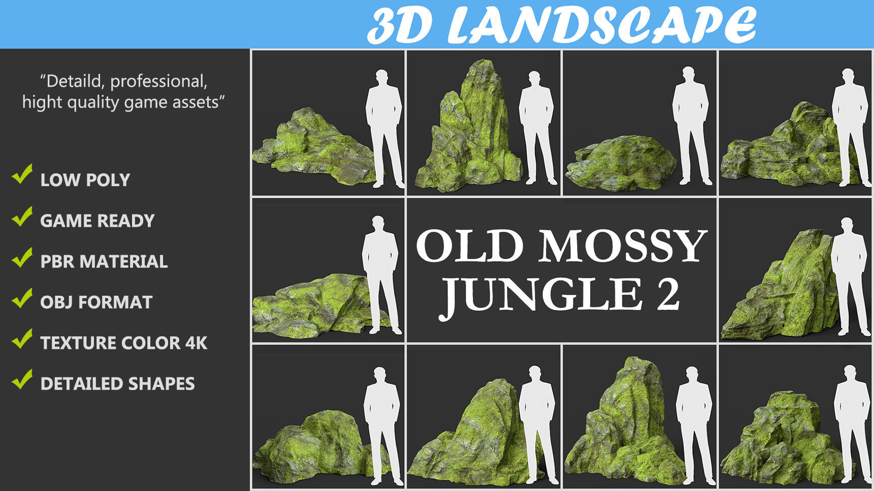 Low poly Medium Size Jungle Rock Low-poly 3D model_1