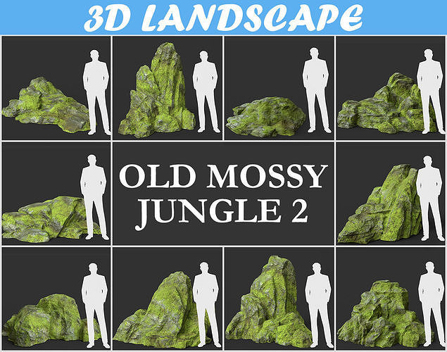 Low poly Medium Size Jungle Rock Low-poly 3D model
