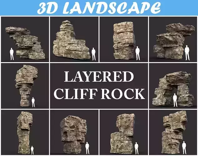 Low poly Layered Cliff Rock