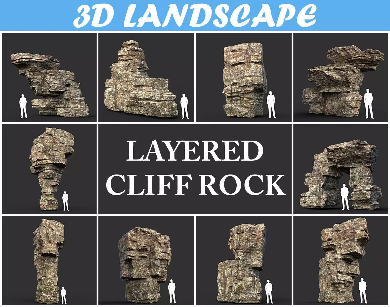 Low poly Layered Cliff Rock Low-poly 3D model_0