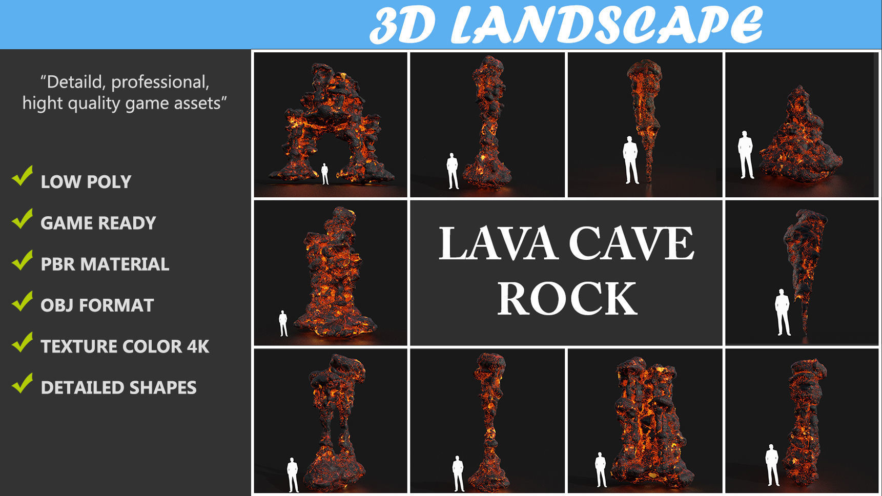 Low poly Lava Cave Rock Module 190225 Low-poly 3D model_1