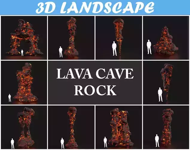 Low poly Lava Cave Rock Module 190225 Low-poly 3D model