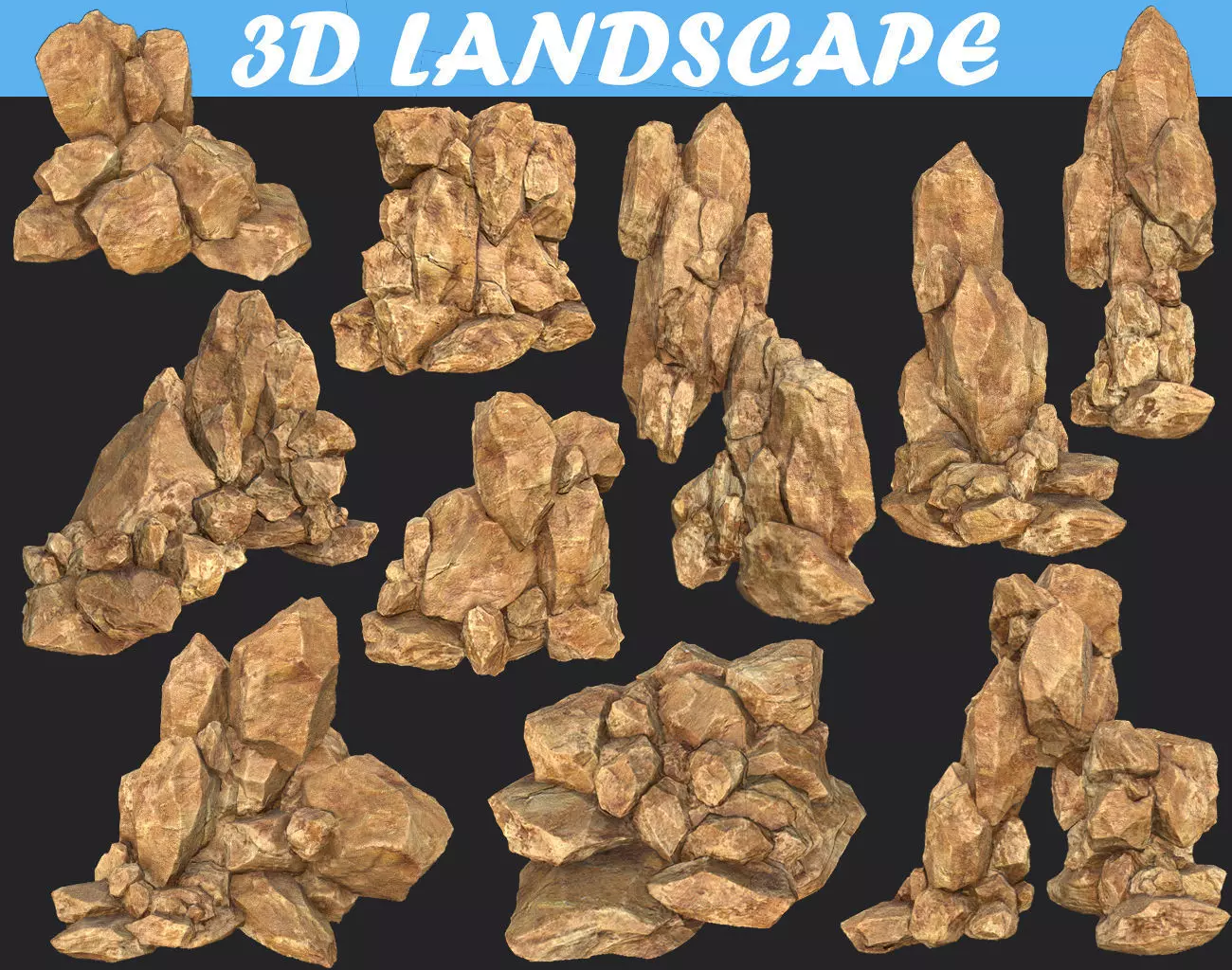 Low poly formation yellow-texture Low-poly 3D model_0