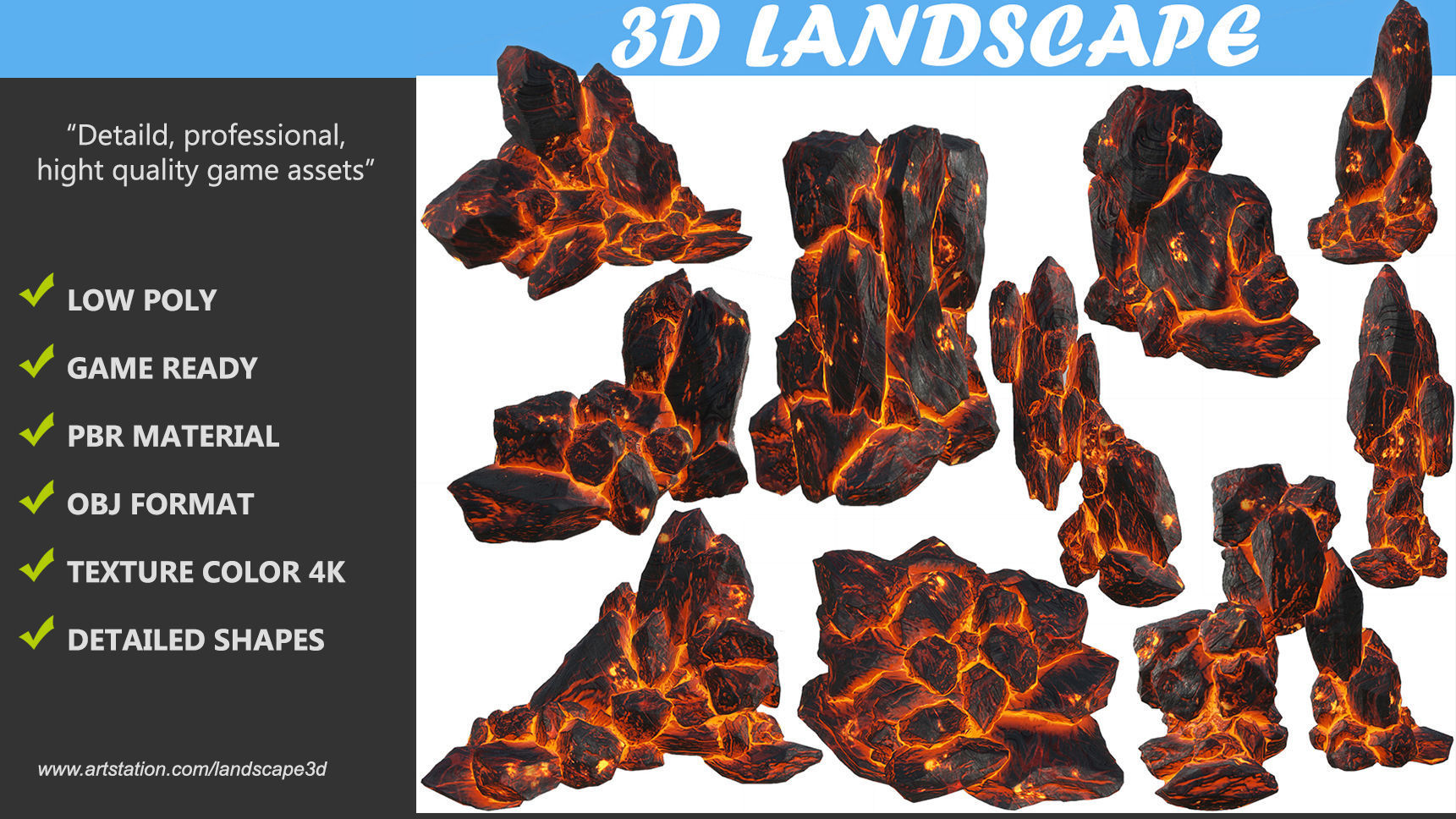 Low poly formation lava-texture Low-poly 3D model_1