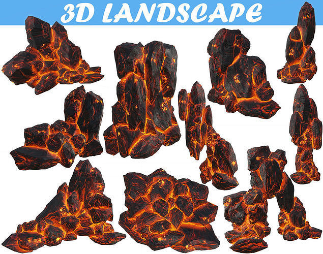 Low poly formation lava-texture Low-poly 3D model