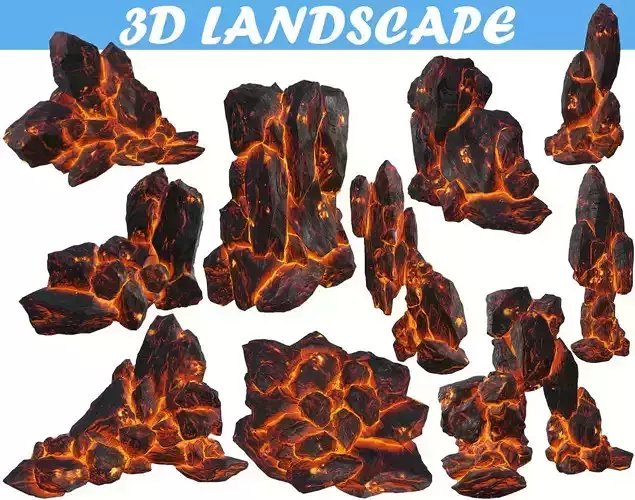 Low poly formation lava-texture Low-poly 3D model