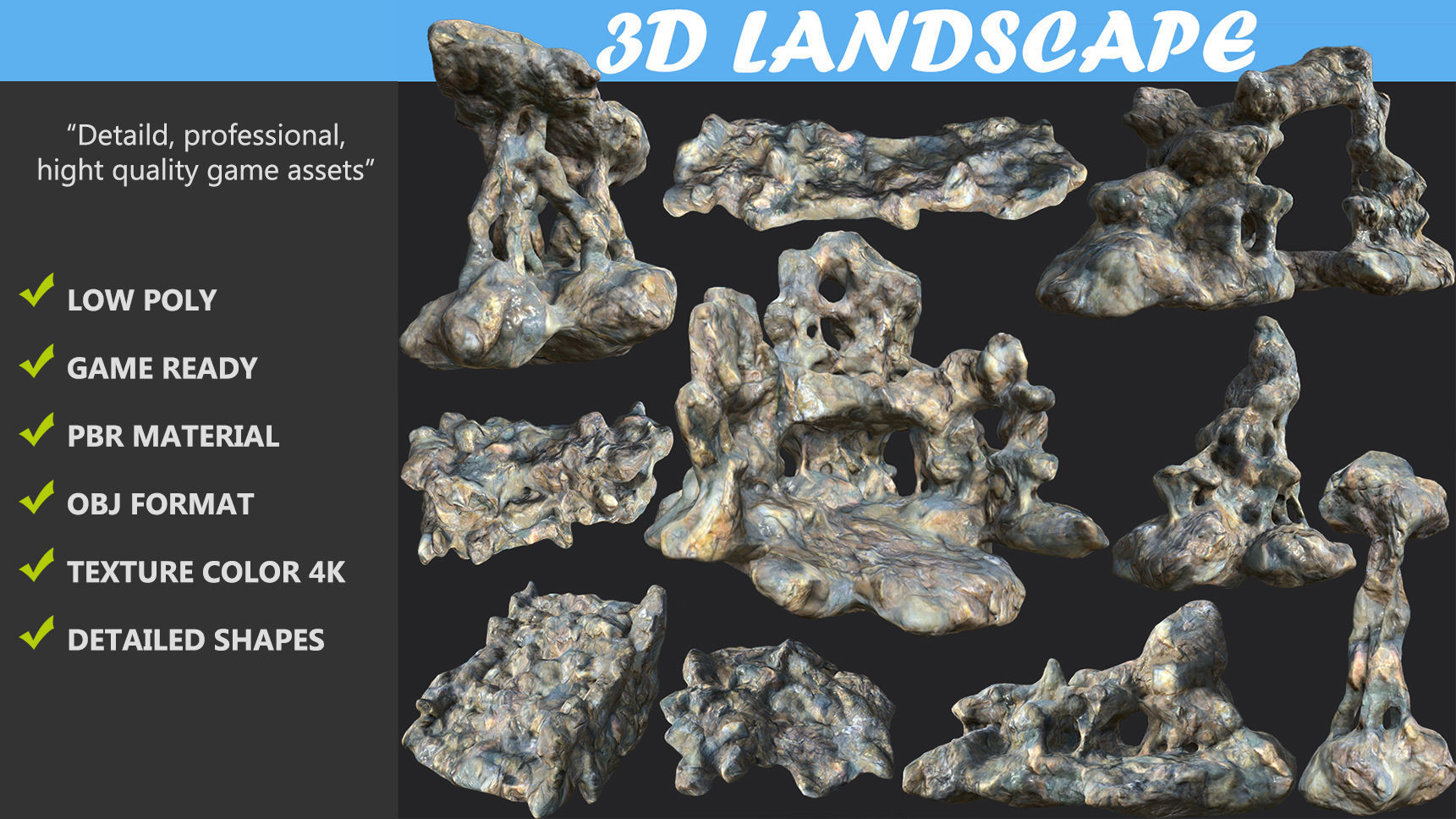 Low poly Fantasy Cave 01 Low-poly 3D model_1