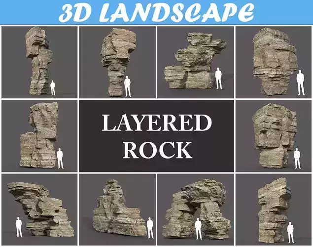 Low poly Brown Layerd Rock