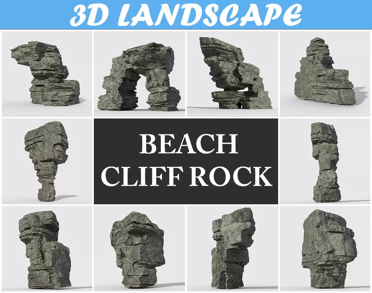 Low poly Beach Cliff Rock Low-poly 3D model_0