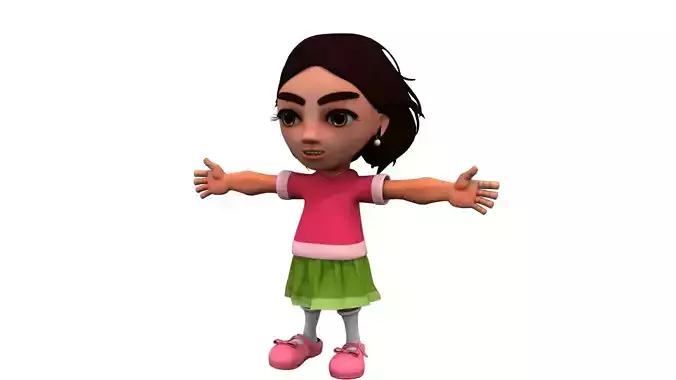 cute cartoon child girl 3d model