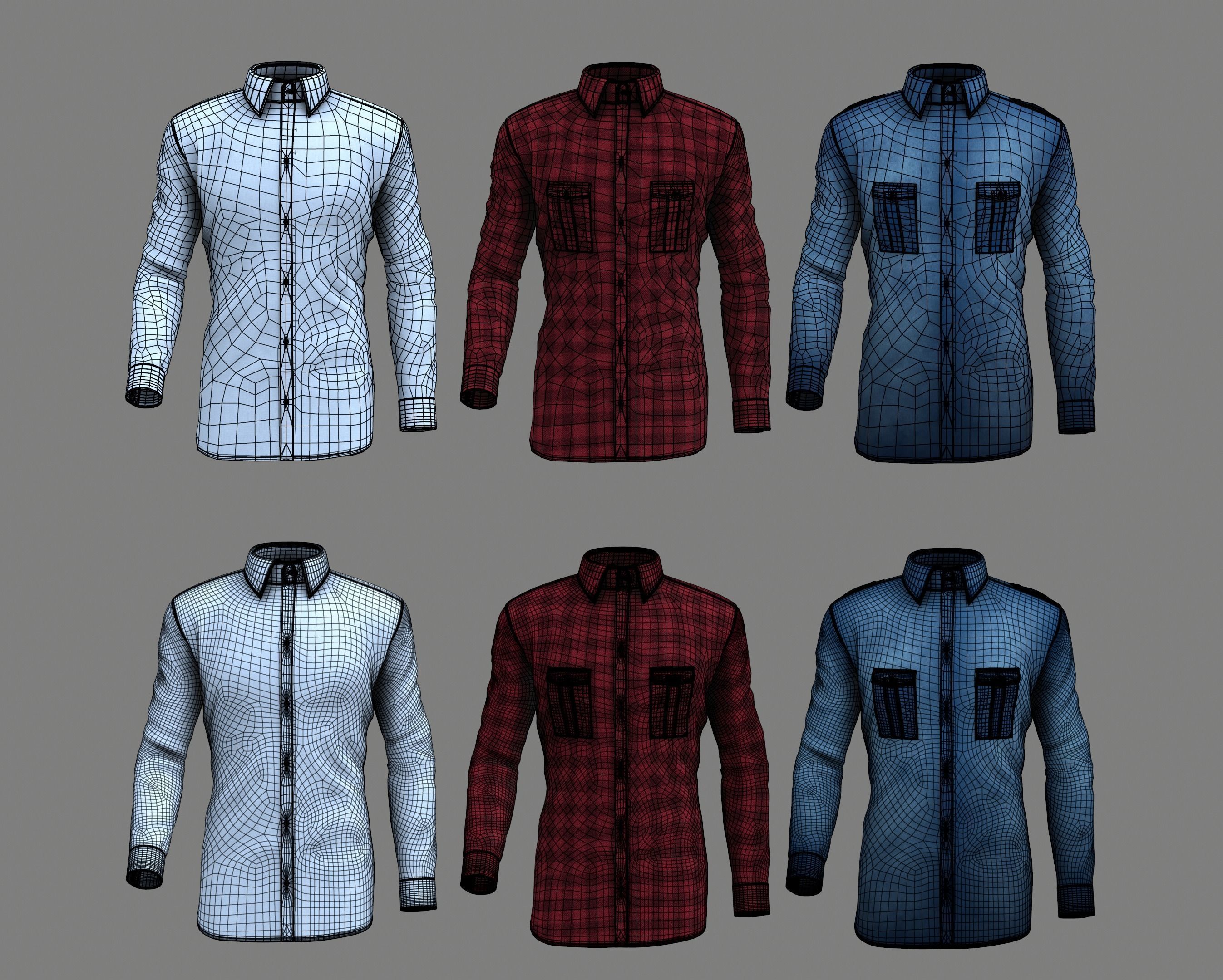 Men Shirts in 3 Colors 3D model_8