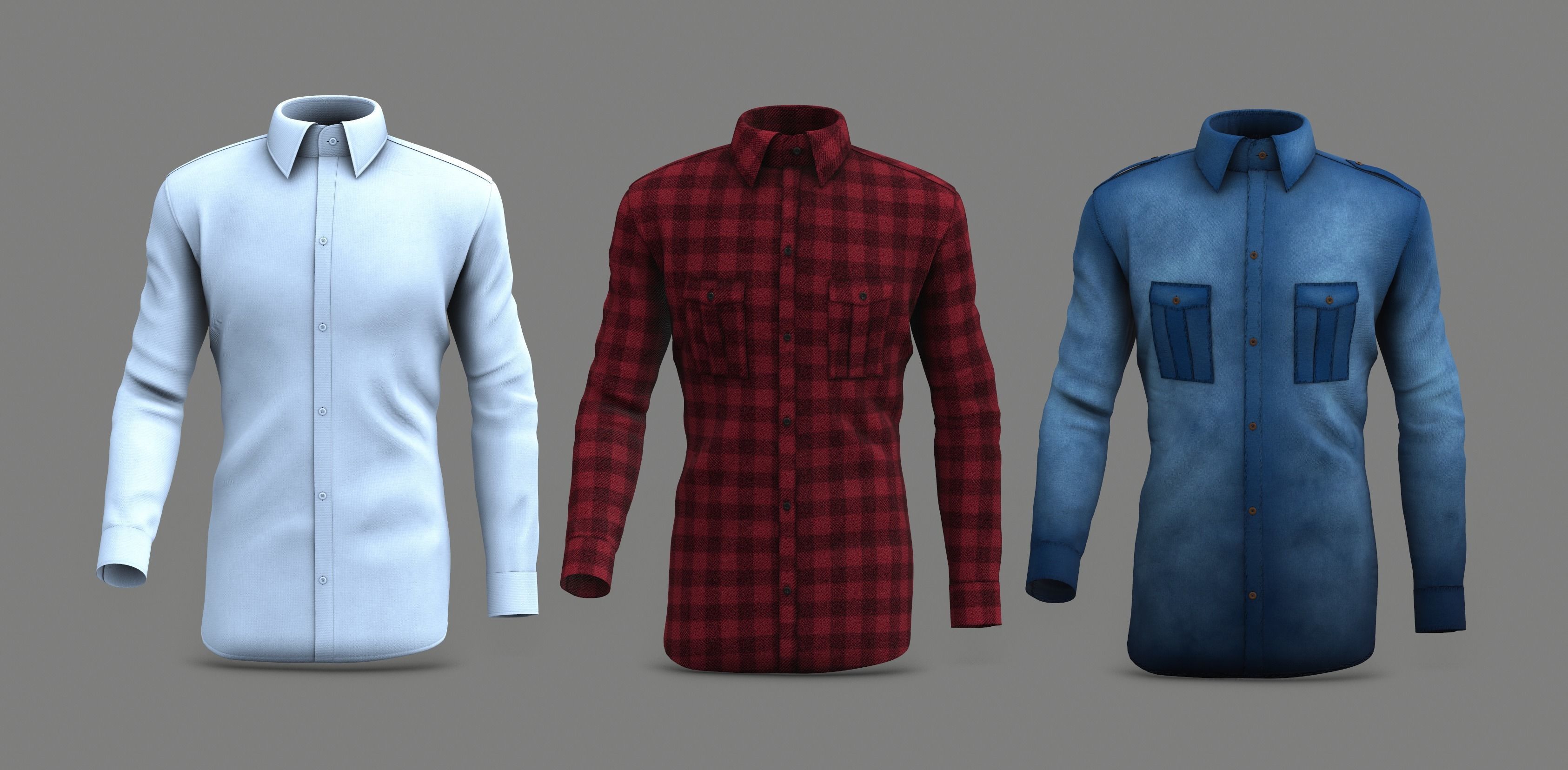 Men Shirts in 3 Colors 3D model_2