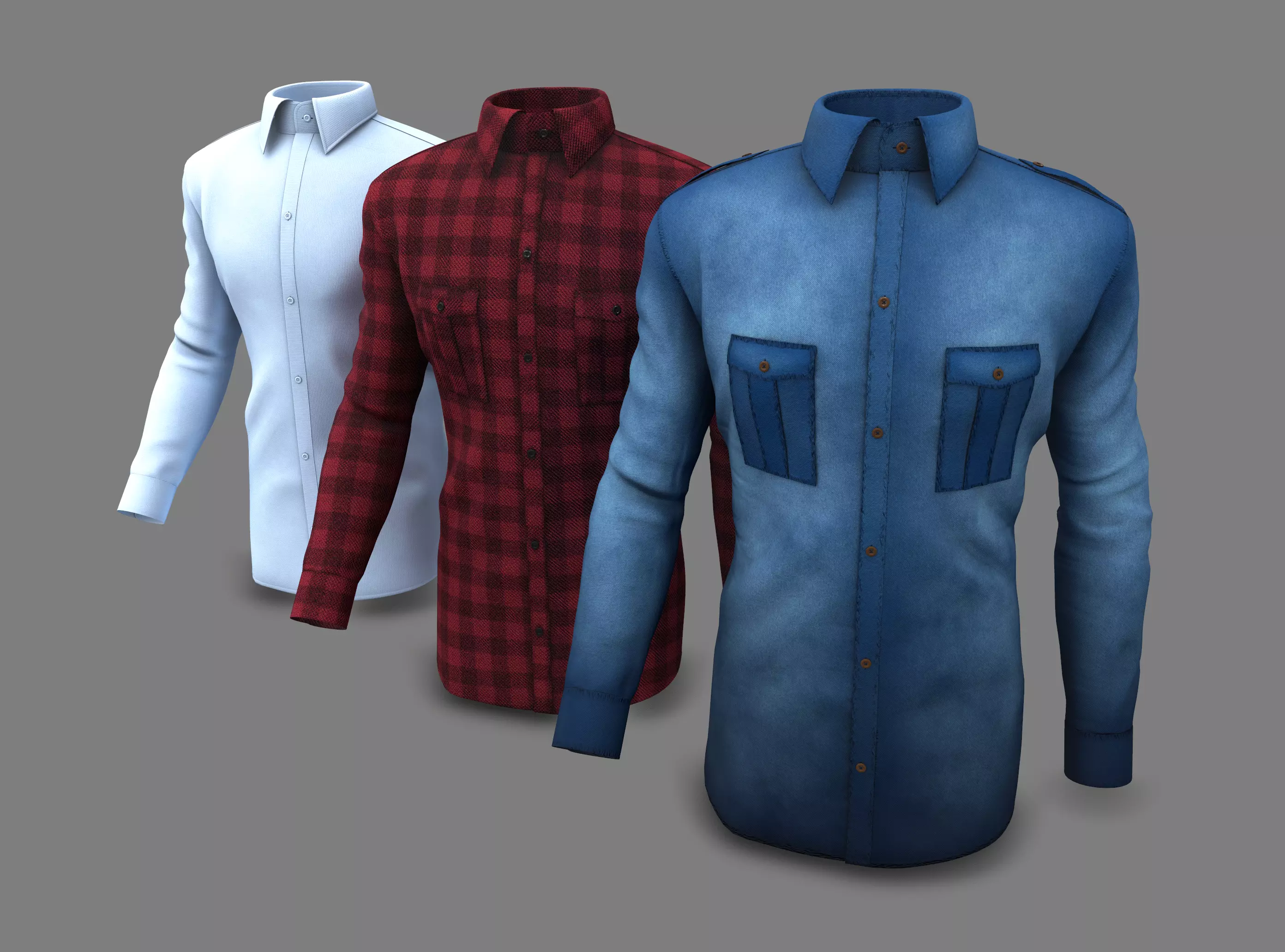 Men Shirts in 3 Colors 3D model_0