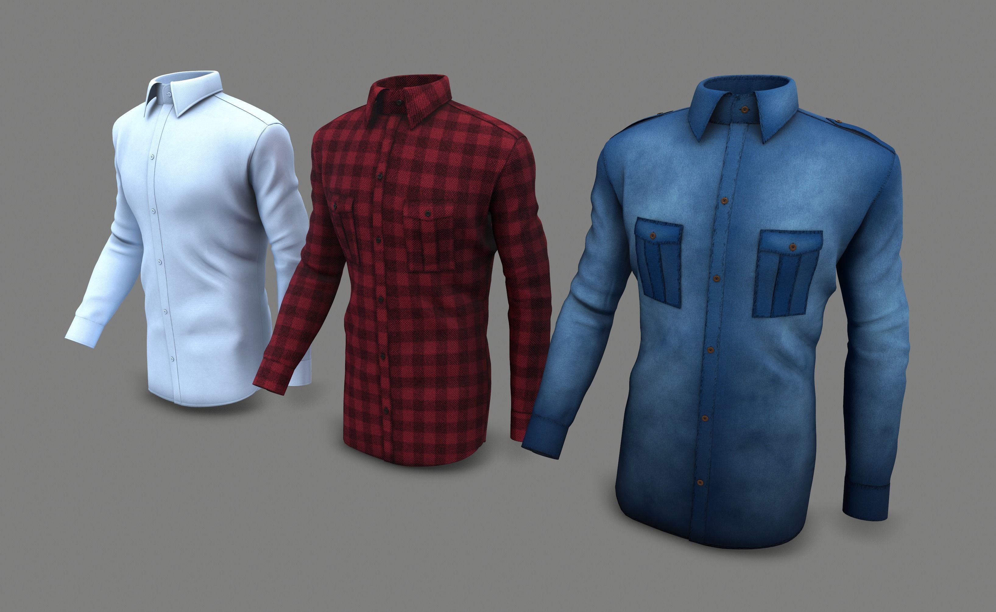 Men Shirts in 3 Colors 3D model_4