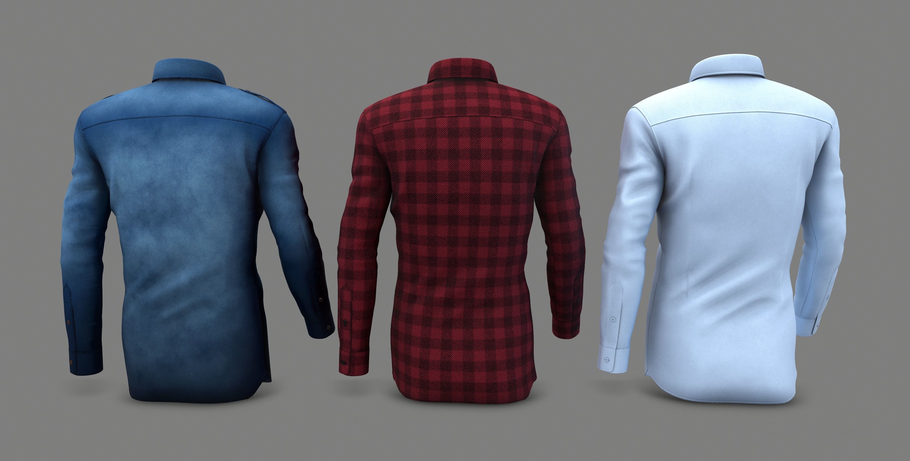 Men Shirts in 3 Colors 3D model_3